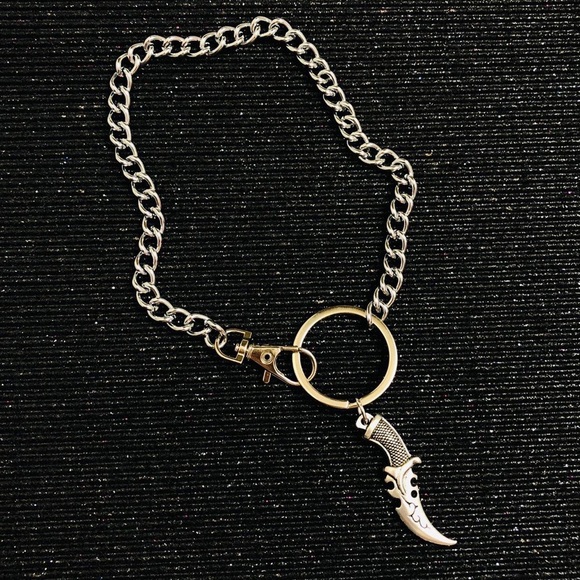 Assassin Combat Blade Knife Necklace Cuban Curb Belt Wallet Jeans Pant Chain - Picture 2 of 3